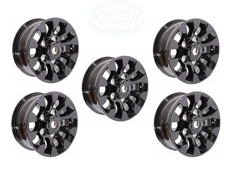 Set of 5 Sawtooth Alloy Wheel Black 16"x7" w/Caps w/Nuts