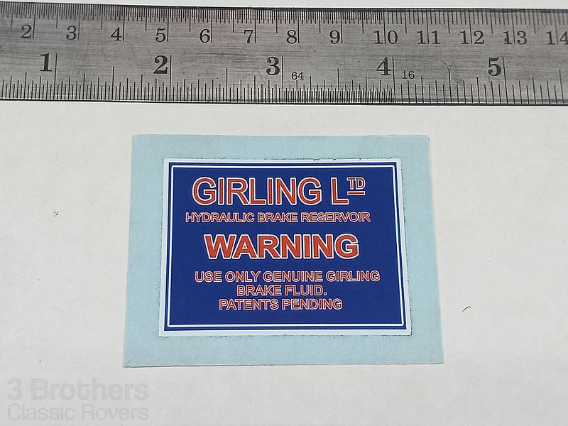 Label for Brake Reservoir Girling Series 1-2a