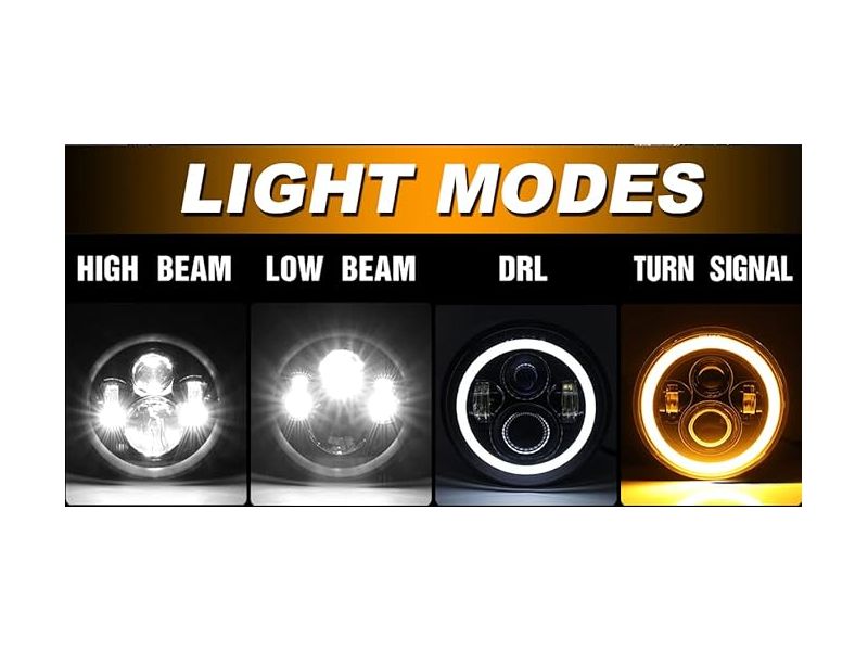 LED Headlamp Black H4 w/DRL and Amber Turn Signals Pair