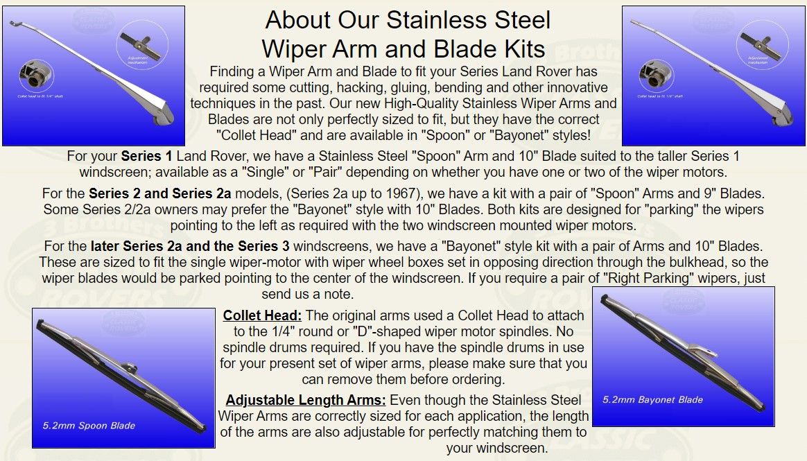 Stainless Steel Wiper Arms & Blades Pair Left-Park Series 1