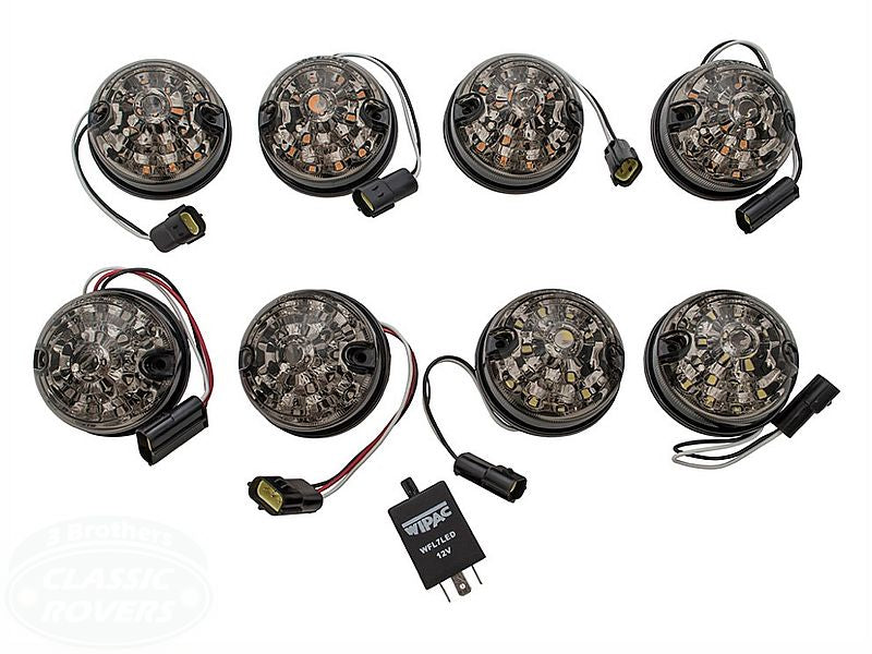 Wipac LED Smoked Light Kit 8 Lamps Euro, LED Flasher, SS Screw
