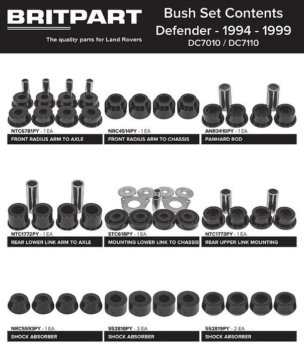 Polyurethane Suspension Bushing Kit Black Defender 1994-99