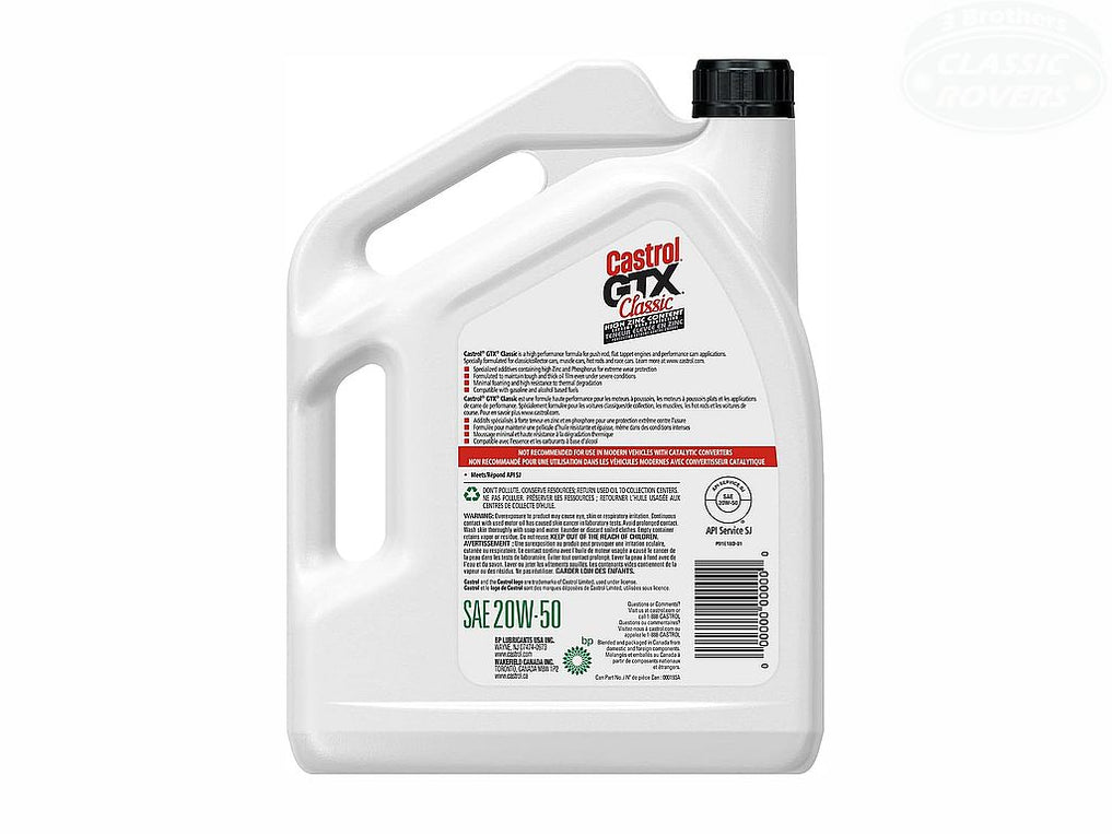 Castrol GTX Classic 20W50 HighZinc Engine Oil (5L) — 3 Brothers