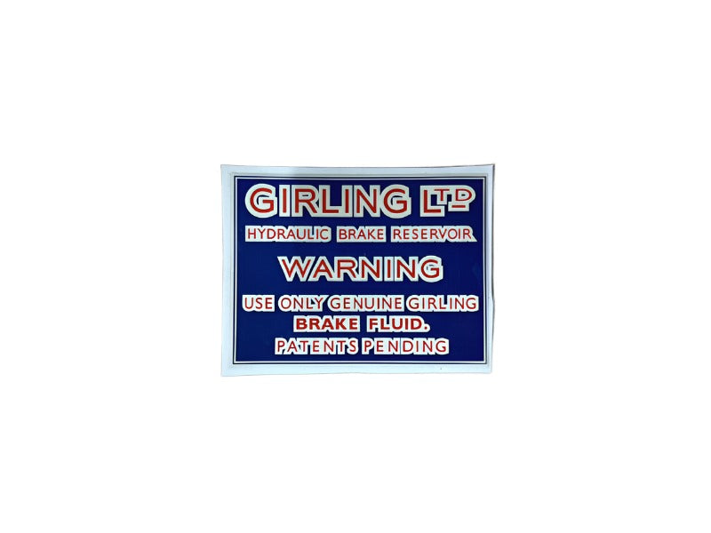 Label for Brake Reservoir Girling Series 1-2a
