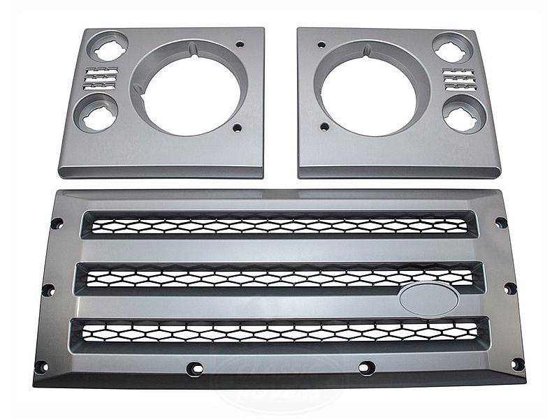 Defender XS Front Grill and Lamp Covers Silver w/Black Mesh
